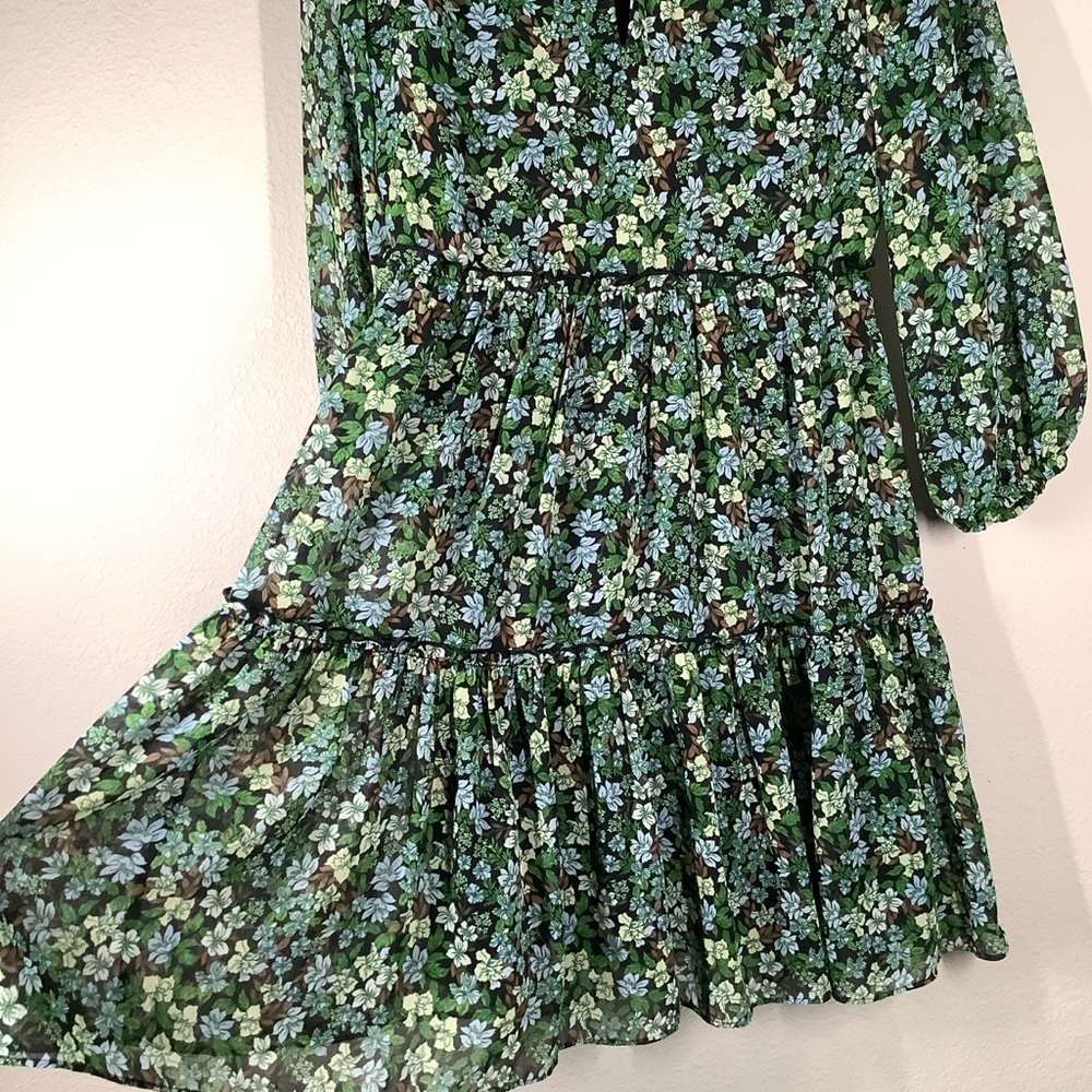 ANN TAYLOR Green Floral Tiered Dress Long Sleeve Midi NEW Ditsy Career Boho 2 - Picture 6 of 13